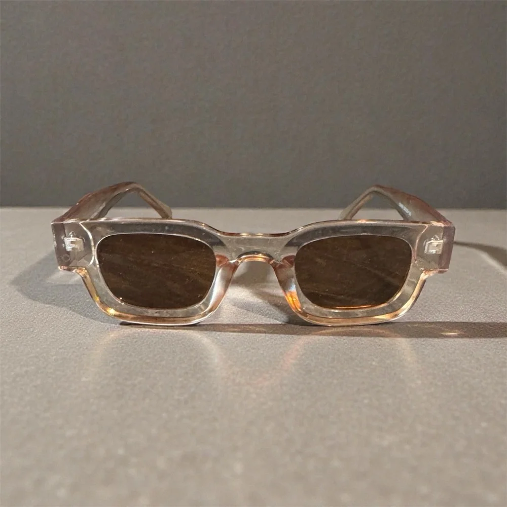 Elegant Transparent Brown Sunglasses with Rose Color Frame